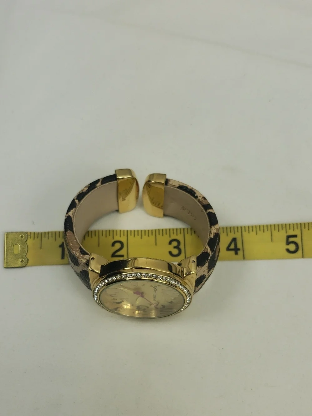 Betsey Johnson Gold Working Watch with Leopard Print Cuff Wristband